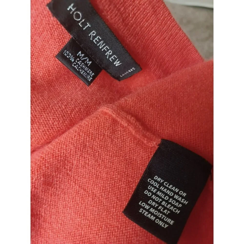 Holt Renfrew 100% Cashmere Women Long Cardigan Sweater Cable Orange Soft - Picture 4 of 4